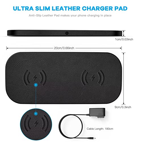 ZealSound Dual Fast Wireless Charger,15W Max Wireless Charging Pad with DC Adapter for Multiple Devices,PU Leather Charging Mat Charge Station for Phones Smartphones New AirPod Pro Galaxy Buds(Black)