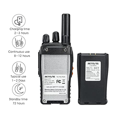 Retevis H-777 2 Way Radios Walkie Talkies Long Range, Rechargeable Two Way Radios, Hand Free Adults Walkie Talkies with Charging Base(Black, 20 Pack)