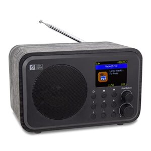 ocean digital wr-336f wi-fi internet fm radio portable with rechargeable battery bluetooth receiver 2.4’’color display 4 preset buttons stress relief relaxation sleep aid wooden housing black