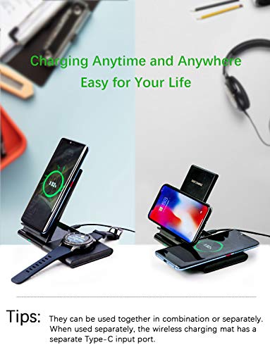 Wireless Charger, Fast Wireless Charging Stand, 2-in-1 Wireless Charging Station Dock for iPhone 14/13/12/11/Pro/Max/X/Xs/XR/AirPods2, Samsung Galaxy Note/Watch/Buds