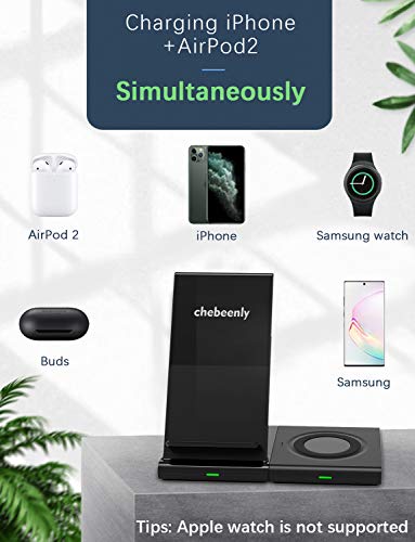 Wireless Charger, Fast Wireless Charging Stand, 2-in-1 Wireless Charging Station Dock for iPhone 14/13/12/11/Pro/Max/X/Xs/XR/AirPods2, Samsung Galaxy Note/Watch/Buds