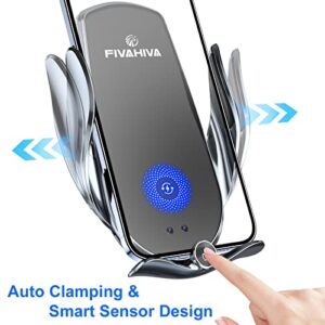 Fivahiva Car Phone Holder Mount, Wireless Car Charger, Intelligent Magnetic Automobile Air Vent Phone Mount Hands Free, Cell Phone Mount for All Car Fit for iPhone Android All Smartphone (Silver)