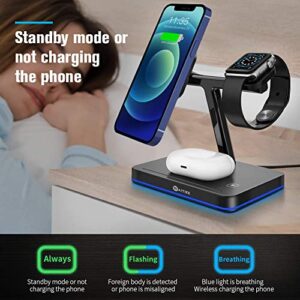 WAITIEE 3 in 1 Magnetic Wireless Charging Station Charger Compatible with iPhone 14/Pro/Plus/Pro Max/13/12,iWatch 6/5,AirPods Pro QC 3.0 Adapter