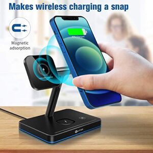 WAITIEE 3 in 1 Magnetic Wireless Charging Station Charger Compatible with iPhone 14/Pro/Plus/Pro Max/13/12,iWatch 6/5,AirPods Pro QC 3.0 Adapter