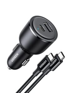 63w usb c car charger adapter, ugreen pss 45w super fast charging type c car charger with 3.3ft 5a cable, dual usb car charger compatible with samsung galaxy s23/s22/s21 series, iphone/ipad/macbook