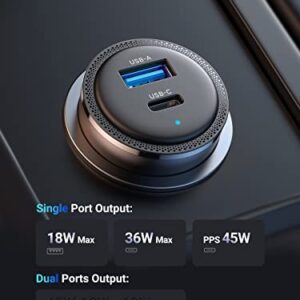 63W USB C Car Charger Adapter, UGREEN PSS 45W Super Fast Charging Type C Car Charger with 3.3FT 5A Cable, Dual USB Car Charger Compatible with Samsung Galaxy S23/S22/S21 Series, iPhone/iPad/MacBook