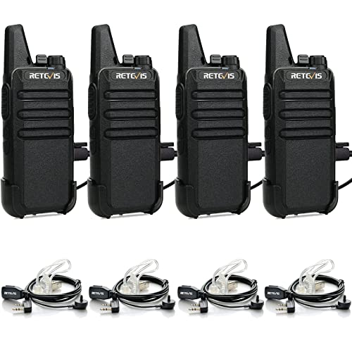 Retevis RT22 Walkie Talkies with Earpiece, Two Way Radios Long Range, Mini Walkie Talkie Rechargeable for Adults,Key Lock,VOX Handsfree, for Family Hunting Camping Hiking Skiing (4 Pack, Black)