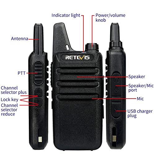 Retevis RT22 Walkie Talkies with Earpiece, Two Way Radios Long Range, Mini Walkie Talkie Rechargeable for Adults,Key Lock,VOX Handsfree, for Family Hunting Camping Hiking Skiing (4 Pack, Black)