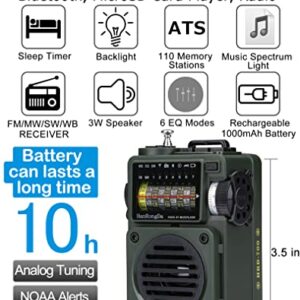 HanRongDa Radio, Bluetooth Speaker Support MicroSD Card, FM MW WB Shortwave Receiver with NOAA Alerts and Sleep Timer, Rechargeable Retro Analog Radios with Backlit and ATS Preset for Camping HRD700