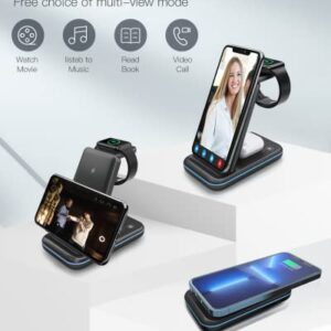 Wireless Charging Station for Multiple Devices Apple - TYCRALI 3 in 1 Wireless Charger Stand Foldable Designed for iPhone 14/13/12/11/Pro/X/XS/XR, AirPods 2/3, iWatch 7/6/5/SE/4/3/2