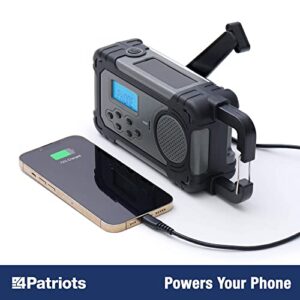 4Patriots Liberty Band Emergency Solar Radio: NOAA Weather Warning Radio, Portable Power Bank, Charger & Flashlight - Solar Powered, Hand Cranked 3.7V/600 mAh Lithium Ion Rechargeable, AM/FM 7-channel