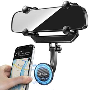 andobil magnetic rearview mirror phone holder for car [strongest magnet, big rear mirrors friendly] 360°rotatable magnetic car phone mount, compatible with iphone 14 pro max, 14 pro, plus, 14, 13, 12