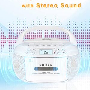 CD Cassette Boombox Player Combo with Bluetooth,AM FM Radio,Sunoony Remote Control with Dual Speakers,Tape Recording,AUX/USB Drive,AC/DC Powered,LCD Display,Headphone Jack for Home,Kids,Seniors,Gift