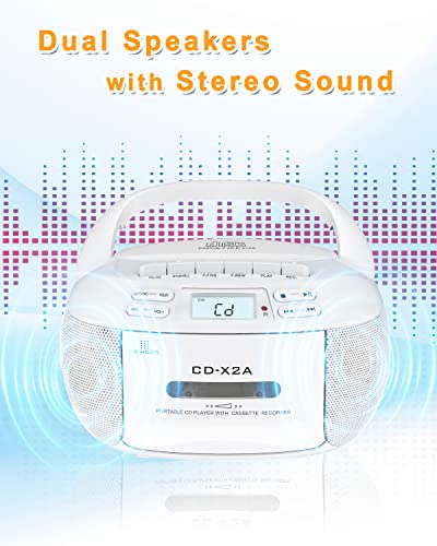 CD Cassette Boombox Player Combo with Bluetooth,AM FM Radio,Sunoony Remote Control with Dual Speakers,Tape Recording,AUX/USB Drive,AC/DC Powered,LCD Display,Headphone Jack for Home,Kids,Seniors,Gift