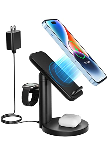 ELEGRP Wireless Charging Station, 3 in 1 Wireless Charger, Charging Dock for iPhone 14/13/12/11/Pro/Max and SE/8 Samsung Phone, iWatch and Airpods/Samsung Headphone (with 18w Adapter) Black