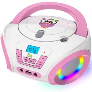 tinygeeks tunes kids boombox cd player for kids new 2023 + fm radio + batteries included + cute pink radio cd player with speakers for kids and toddlers