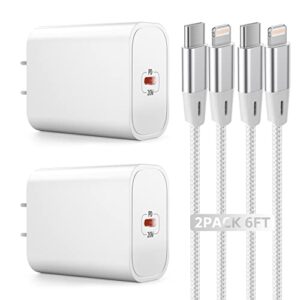 iphone charger fast charging，2 pack 20w usb c power adapter wall charger with 6 ft mfi certified usb c to lightning cable iphone fast charger cord compatible with iphone 14 13 12 11 pro x 8 7 and more