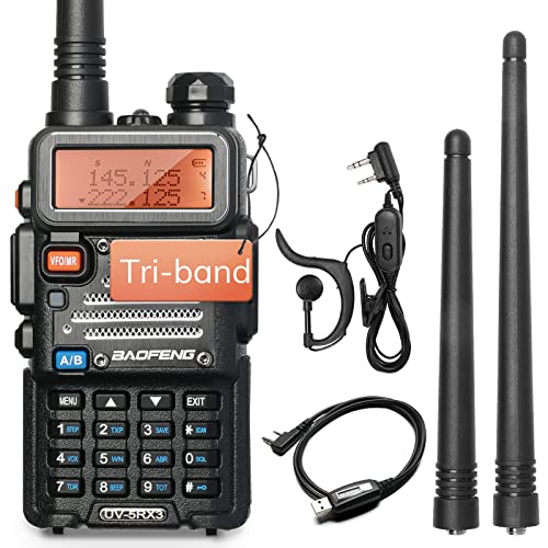 Baofeng x Radioddity UV-5RX3 Tri-band Radio VHF, 1.25M, UHF Amateur Handheld Ham Two Way Radio Walkie Talkie with Earpiece and Programming Cable