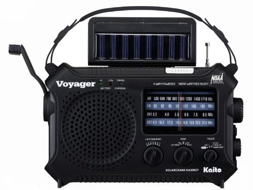 Kaito KA500IP-BLK Voyager Solar/Dynamo AM/FM/SW NOAA Weather Radio with Alert and Cell Phone Charger, Black