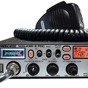 President Electronics WALKER II FCC AM Transceiver CB Radio, 40 Channels AM, Channel Rotary Switch, Volume Adjustment and ON/OFF, Manual Squelch and ASC, Multi-functions LCD Display