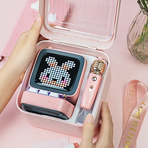 Divoom Ditoo-Mic Bluetooth Speaker with Karaoke Microphone - RGB Keyboard and Pixel Display Desktop Decor, Different Sound Modes, Ideal Gifts for Home Party, Mobile KTV (Pink)