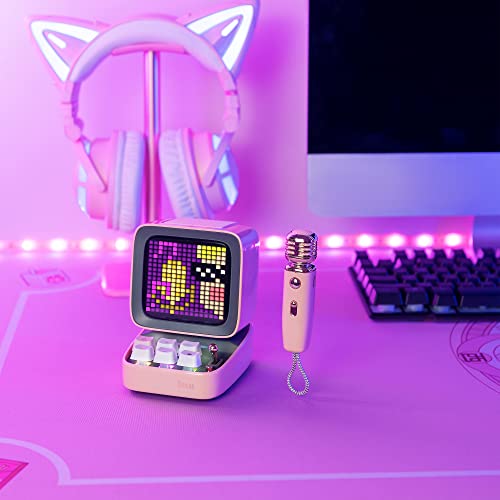 Divoom Ditoo-Mic Bluetooth Speaker with Karaoke Microphone - RGB Keyboard and Pixel Display Desktop Decor, Different Sound Modes, Ideal Gifts for Home Party, Mobile KTV (Pink)