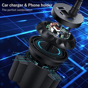 HVDI Cup Phone Holder Wireless Car Charger Mount, 3 Ports 54W Car Charger with 15W Qi Fast Charging Auto-Clamping Wireless Charger Adjustable Gooseneck Mount for iPhone Samsung Galaxy Note LG & More