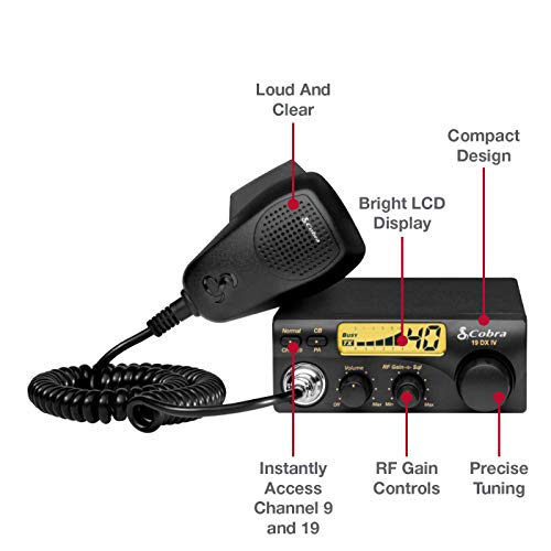 Cobra 19DXIV Professional CB Radio - Instant Channel 9 and 19, 4 Watt Output, Full 40 Channels, LCD Display, RF Gain Control, Compact Design