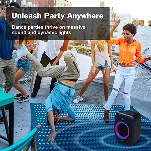 DOSS Bluetooth Speaker, PartyBoom Speaker with 60W Immersive Sound, Punchy Bass, Mixed Colors Lights, PartySync, 12H Playtime, Mic and Guitar Inputs, Portable Speaker for Indoor, Outdoor Party