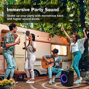 DOSS Bluetooth Speaker, PartyBoom Speaker with 60W Immersive Sound, Punchy Bass, Mixed Colors Lights, PartySync, 12H Playtime, Mic and Guitar Inputs, Portable Speaker for Indoor, Outdoor Party