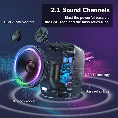 DOSS Bluetooth Speaker, PartyBoom Speaker with 60W Immersive Sound, Punchy Bass, Mixed Colors Lights, PartySync, 12H Playtime, Mic and Guitar Inputs, Portable Speaker for Indoor, Outdoor Party