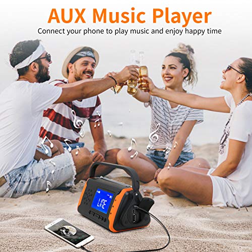 Emergency Weather Crank Radio 4000mAh - Portable, Solar Powered, Hand Crank, AM/FM/NOAA Weather Alert Radio, Aux Music Play, USB Cell Phone Charger, SOS Alarm, LED Flashlight for Hurricanes,Tornadoes