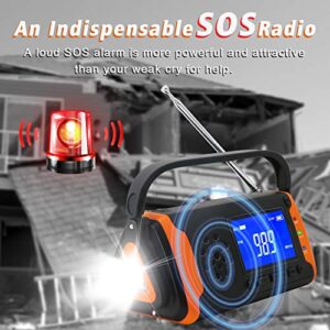 Emergency Weather Crank Radio 4000mAh - Portable, Solar Powered, Hand Crank, AM/FM/NOAA Weather Alert Radio, Aux Music Play, USB Cell Phone Charger, SOS Alarm, LED Flashlight for Hurricanes,Tornadoes