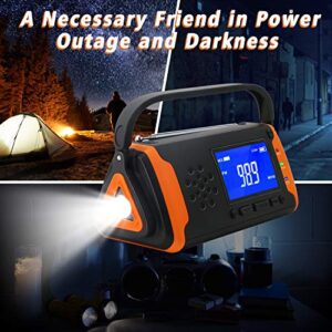 Emergency Weather Crank Radio 4000mAh - Portable, Solar Powered, Hand Crank, AM/FM/NOAA Weather Alert Radio, Aux Music Play, USB Cell Phone Charger, SOS Alarm, LED Flashlight for Hurricanes,Tornadoes