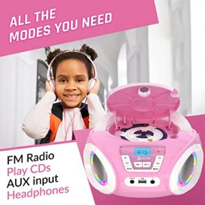 KLIM Candy Kids Portable CD Player for Kids - New 2023 - FM Radio - Batteries Included - CD Boombox for Kids - Cute Pink Radio cd Player with Speakers for Kids and Toddlers - Pink