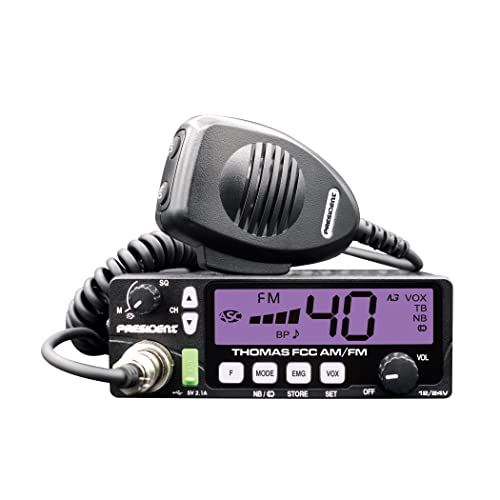 President Electronics THOMAS FCC 40-channel AM/FM Radio, Black; 12/24 V, Up/down Channel Selector, Volume Adjustment, Manual Squelch and ASC, Multi-functions LCD Display, Mode Switch AM / FM