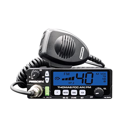 President Electronics THOMAS FCC 40-channel AM/FM Radio, Black; 12/24 V, Up/down Channel Selector, Volume Adjustment, Manual Squelch and ASC, Multi-functions LCD Display, Mode Switch AM / FM