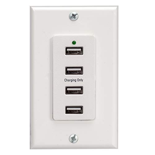 Magnadyne WC-USB-W White Wall Mount 4 USB Charging Ports (White Wall Plate included)