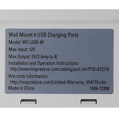 Magnadyne WC-USB-W White Wall Mount 4 USB Charging Ports (White Wall Plate included)