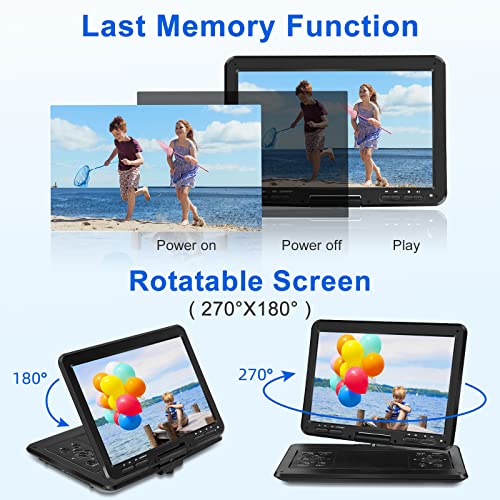 𝒀𝑶𝑶𝑯𝑶𝑶 16.9" Portable DVD Player with 14.1" HD Swivel Screen, 6 Hours Battery Portable DVD Player for Car, Distinctive Screen Button Design, Car Headrest Mount, Support USB/SD Card/, Black
