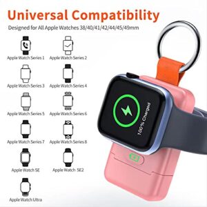 Portable Charger for Apple Watch,2 Pack Magnetic Keychain Wireless Power Bank Charger Compatible for Apple Watch Series 8/UItra/7/6/5/4/3/2/SE,1400mAh Travel iWatch Charger Style Gift (Black-Pink)