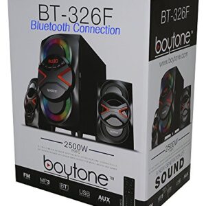 Boytone BT-326F, 2.1 Bluetooth Powerful Home Theater Speaker System, with FM Radio, SD USB Ports, Digital Playback, 40 Watts, Disco Lights, Full Function Remote Control, for Smartphone, Tablet., Black