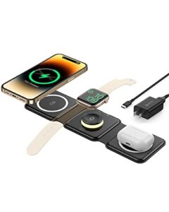 heylinsi wireless charging station, foldable magnetic wireless charging pad for iphone 14/13/12 pro max/x/xs, 3 in 1 wireless travel charger for airpods 3/2/pro apple watch