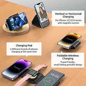 HEYLINSI Wireless Charging Station, Foldable Magnetic Wireless Charging Pad for iPhone 14/13/12 Pro Max/X/XS, 3 in 1 Wireless Travel Charger for AirPods 3/2/Pro Apple Watch