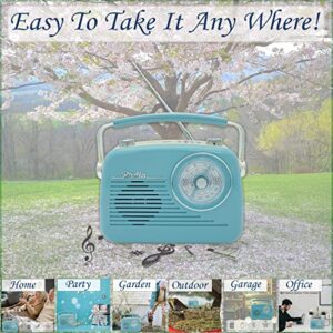 FEZEQIN D216 Shortwave AM FM Radio Old School Receiver BT Speaker MP3 Player with TF Card Jack Flash Drive Input Jack Large Tuning Dial Power Plug or Rechargeable Battery for Family Elder (Blue)