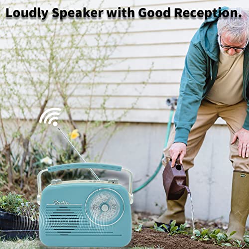 FEZEQIN D216 Shortwave AM FM Radio Old School Receiver BT Speaker MP3 Player with TF Card Jack Flash Drive Input Jack Large Tuning Dial Power Plug or Rechargeable Battery for Family Elder (Blue)