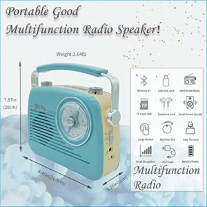 FEZEQIN D216 Shortwave AM FM Radio Old School Receiver BT Speaker MP3 Player with TF Card Jack Flash Drive Input Jack Large Tuning Dial Power Plug or Rechargeable Battery for Family Elder (Blue)