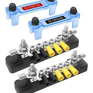 LENKRAD Bus Bar 12V 2 x 10/32” Studs and 5 x 8/32” Screw Terminals, Power Distribution Block with Ring Terminals 100 Amp Rating, 12V - 48V Positive & Negative for Automotive Car Boat Solar System