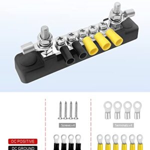 LENKRAD Bus Bar 12V 2 x 10/32” Studs and 5 x 8/32” Screw Terminals, Power Distribution Block with Ring Terminals 100 Amp Rating, 12V - 48V Positive & Negative for Automotive Car Boat Solar System