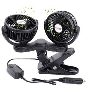 tn tonny flexible dual head car fan, 4 inches electric car clip cooling fans 180° rotatable, car back seat 12v air cooling fan with stepless speed regulation for suv, rv, vehicles